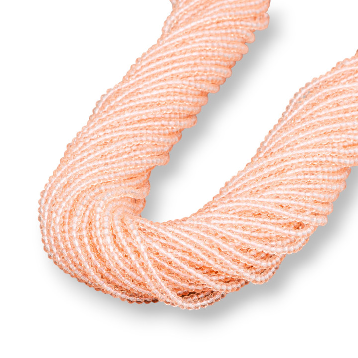 Perline Di Cristalli Rondelle Sfaccettate 3x2mm 100 FILI Su Filo Di Cotone Pronti all'uso Champagne