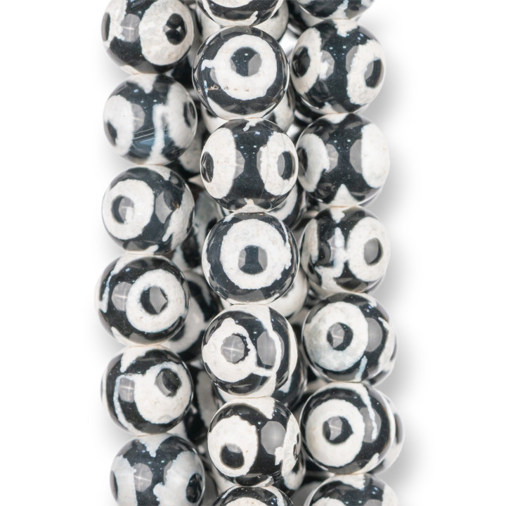 Agate Tibétaine Ronde Lisse 08mm Cercle Noir