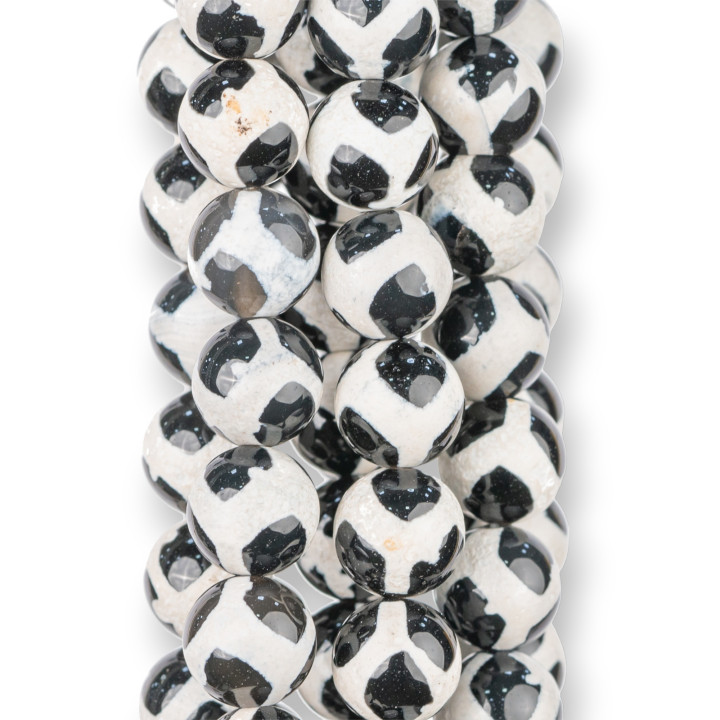 Agate Tibétaine Ronde Lisse 08mm Losange Noir