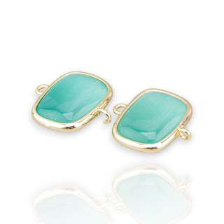 Connettore Componente Di Ottone Con Occhio Di Gatto Rettangolo Liscio 17x19mm Con 2 Anellini 10pz Dorato Acqua Verde