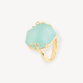 Bague Bronze Avec Cristaux 21x23mm Taille Ajustable Aqua Doré