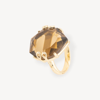 Bronzering mit Kristallen, 21 x 23 mm, verstellbare Größe, goldener Rauch