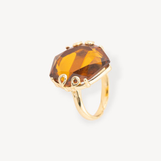 Bague Bronze Avec Cristaux 21x23mm Taille Ajustable Doré Marron