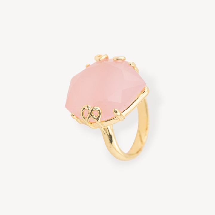 Bague en bronze avec cristaux 21x23mm taille réglable or rose