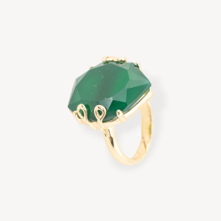 Anello Di Bronzo Con Cristalli 21x23mm Misura Regolabile Dorato Verde