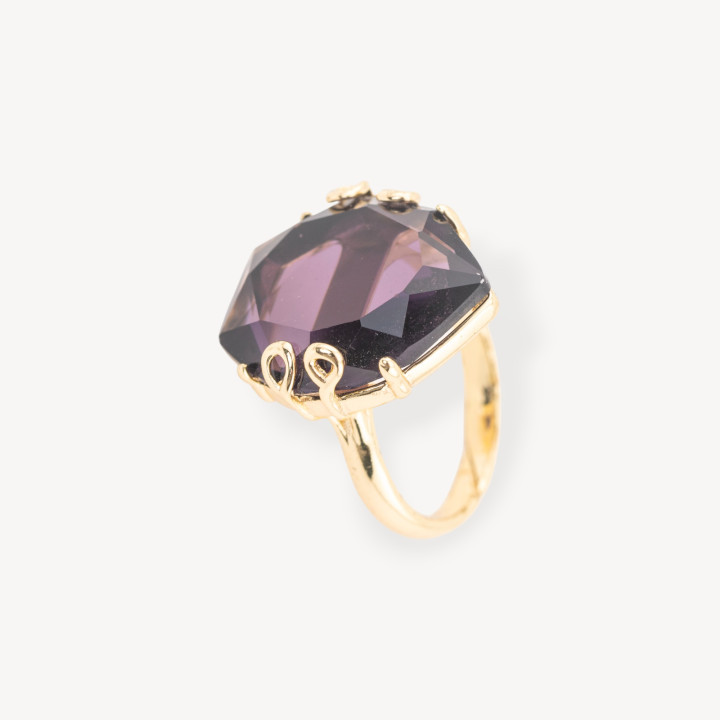 Bague Bronze Avec Cristaux 21x23mm Taille Ajustable Doré Violet