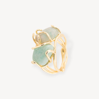 Bronze Ring With Natural Stones 16x22mm Adjustable Size Golden Amazonite