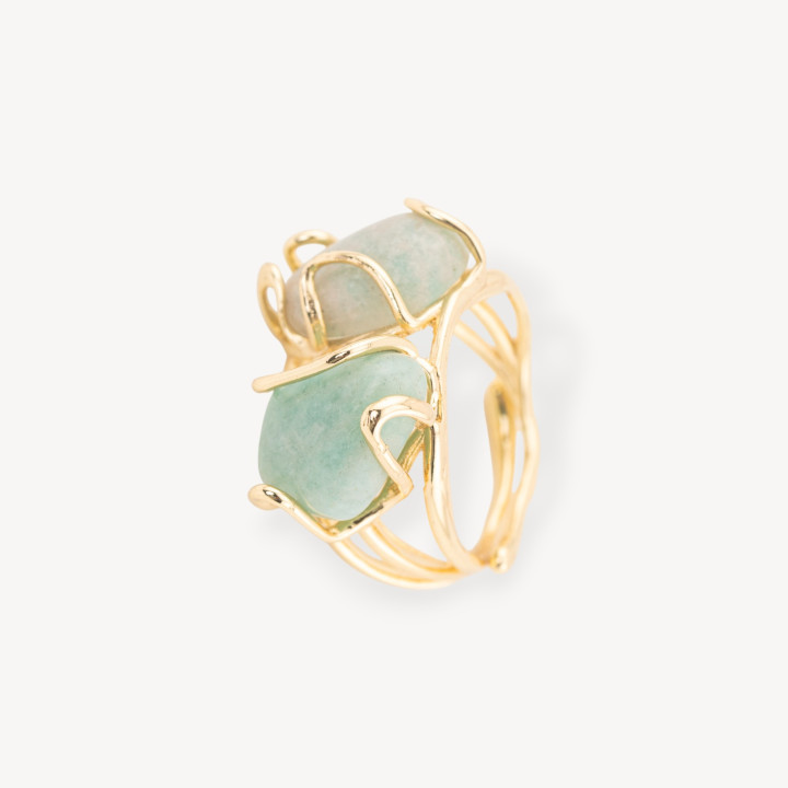 Bronze Ring With Natural Stones 16x22mm Adjustable Size Golden Amazonite