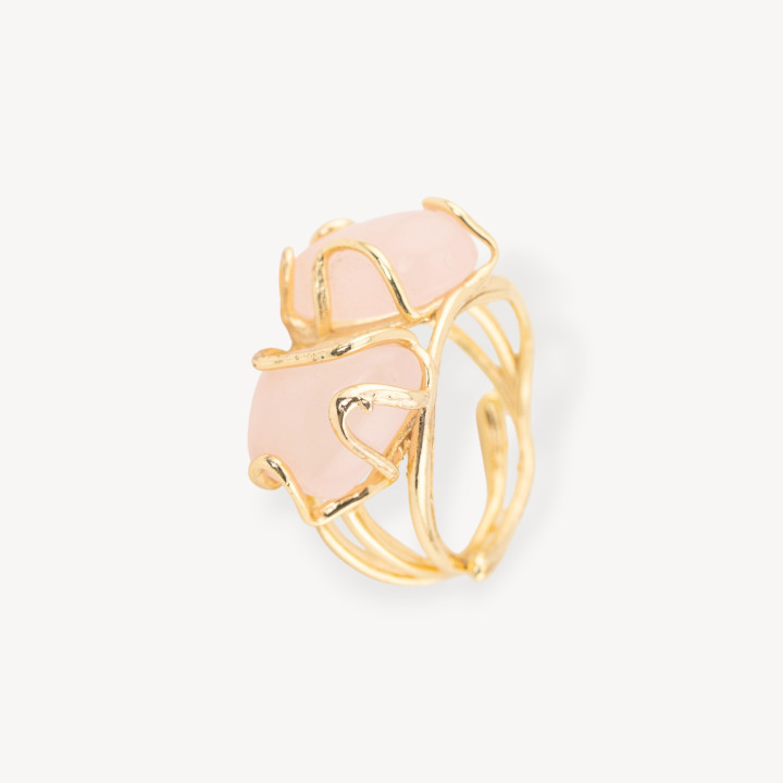 Bague bronze avec pierres naturelles 16x22mm taille réglable pierre de lune rose dorée