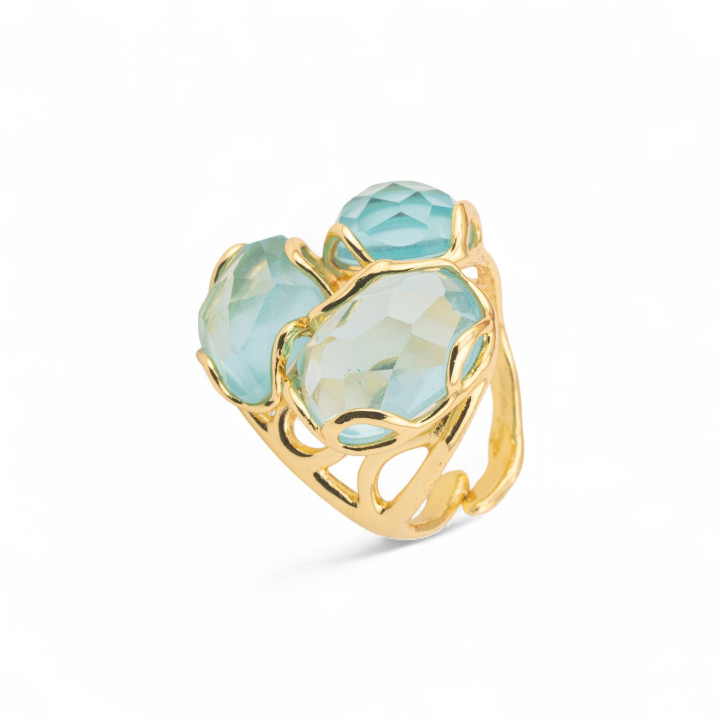 Anello Regolabile in Bronzo Dorato Collezione Aurora-S con Anello Di Bronzo Collezione AURORA 25x27mm Con Pietre Dure   Cristal