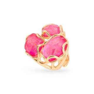 Anello Regolabile in Bronzo Dorato Collezione Aurora-S con Anello Di Bronzo Collezione AURORA 25x27mm Con Pietre Dure   Cristal