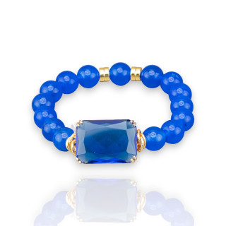 Bracciale Elastico Di Pietra Dure 10mm Con Ematite E Centrale Cabochon Di Cristallo 19x26mm Blu