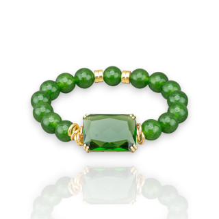 Bracciale Elastico Di Pietre Dure 10mm Con Ematite E Centrale Cabochon Di Cristallo 19x26mm Verde