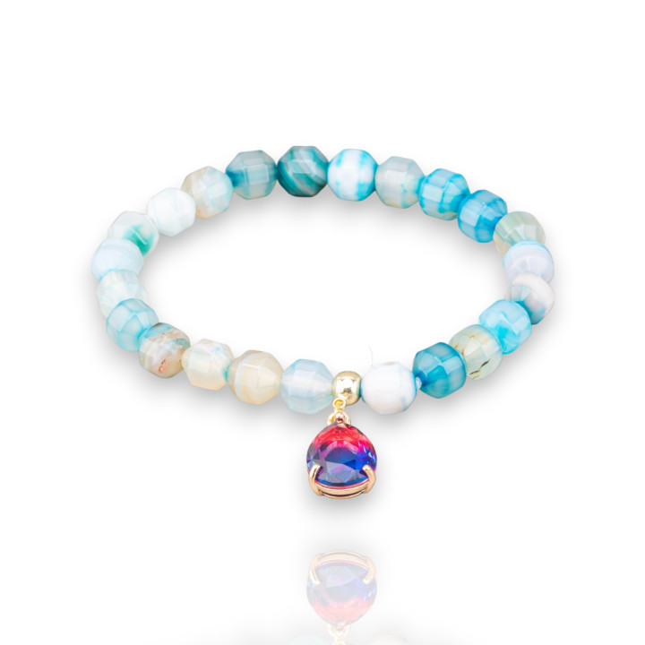 Bracelets extensibles en pierres semi-précieuses avec pendentif avec cristaux d'agate bleue CZ