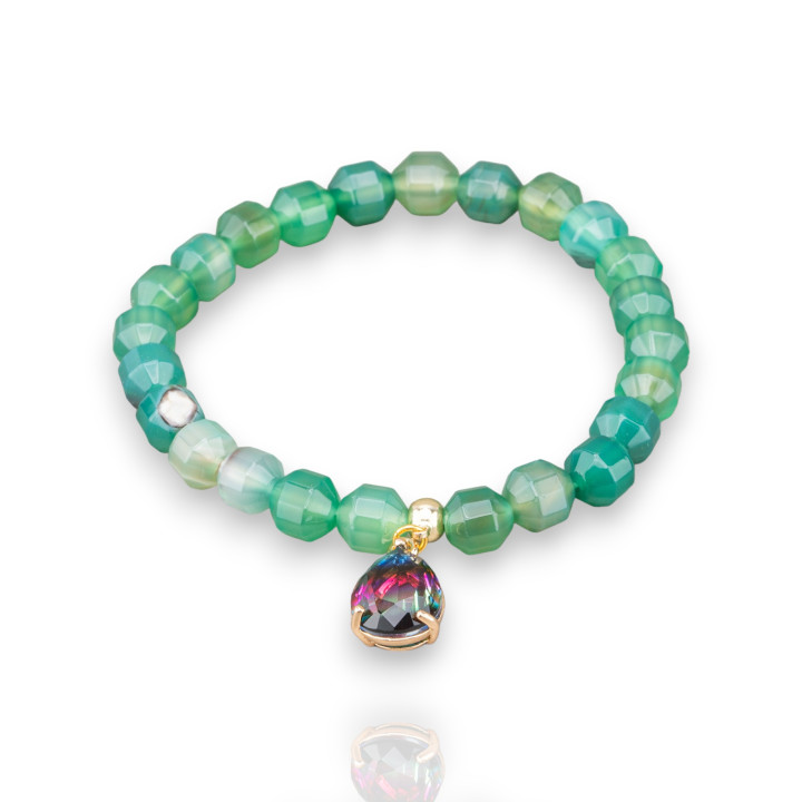 Bracelets extensibles en pierres semi-précieuses avec pendentif avec cristaux d'agate verte CZ