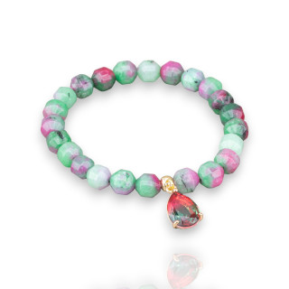 Elastic Bracelets Of Semi-precious Stones With Pendant With Floral Jade CZ Crystals