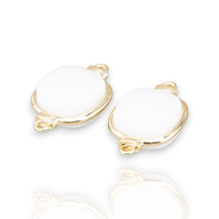 Connettore Componente Di Ottone Con Cristalli Occhio Di Gatto Incastonati Quadrato 14mm 10pz Dorato Bianco