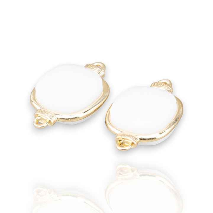 Conector de componente de latón con cristales de ojo de gato, juego cuadrado de 14 mm, 10 piezas, blanco dorado