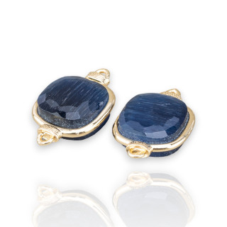 Conector de componente de latón con cristales de ojo de gato, juego cuadrado de 14 mm, 10 piezas, dorado, azul oscuro