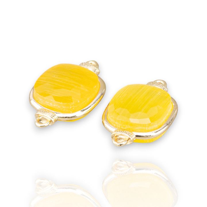 Conector de componente de latón con cristales de ojo de gato, juego cuadrado de 14 mm, 10 piezas, amarillo dorado