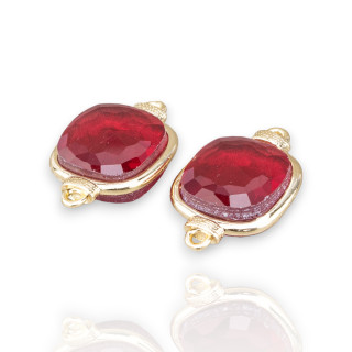 Connecteur de Composant en Laiton avec Cristaux Oeil de Chat Carré 14mm 10pcs Rubis Rouge Doré