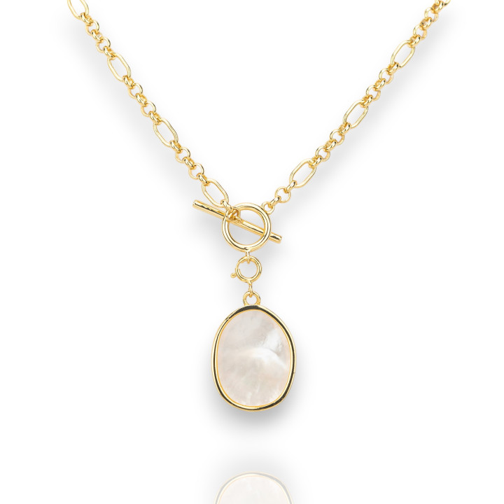 Ασημένιο κολιέ 925 Moon Collection επιχρυσωμένο με Mother of Pearl