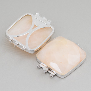 Chiusura In Argento 925 E Pietre Dure Quadrato Sfaccettato 40mm 1pz Calcite