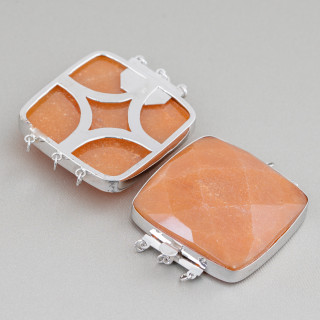 Clasp In 925 Silver And Semiprecious Stones Faceted Square 40mm Red Aventurine (Eosite)