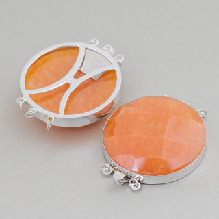 Fermoir En Argent 925 Et Pierres Dures Rond Facette 40mm - Aventurine Rouge (Eosite)