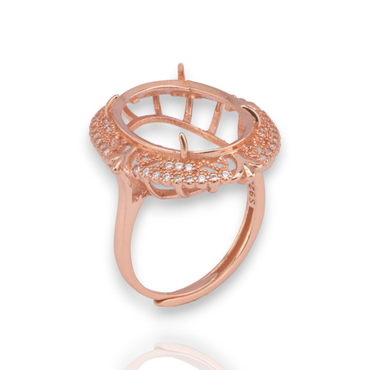 Anello Castone Di Argento 925 Interno 12,5x17mm Ca. Misura Regolabile 1pz Oro Rosa