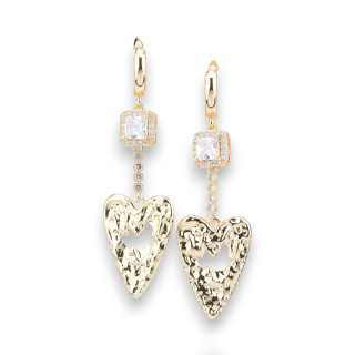 Bronze Stud Earrings With Crystals And White Golden Wrought Heart Pendant