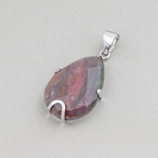 Colgante Plata 925 Y Piedras Duras Gota Plana Facetada 20x30mm - Ágata India