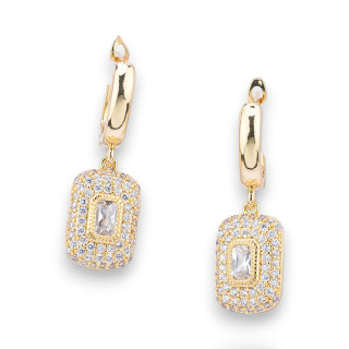Bronze Stud Earrings With Pave' Zircon Pendant And Light Point 10x32mm White Golden