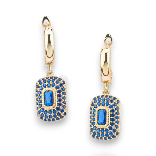 Bronze Stud Earrings With Pave' Zircon Pendant And Light Point 10x32mm Golden Blue