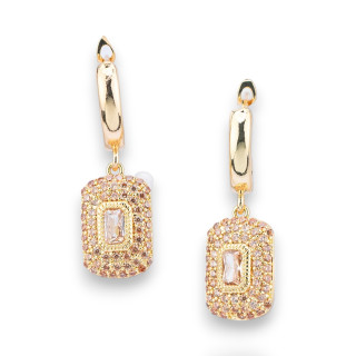 Boucles D'oreilles Puces Bronze Avec Pendentif Pavé De Zircon Et Point Lumineux 10x32mm Champagne Or
