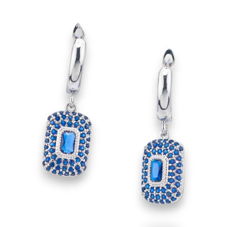 Bronze Stud Earrings With Pave' Zircon Pendant And Light Point 10x32mm Blue Rhodium Plated