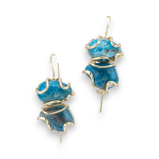 Boucles d'oreilles levier en bronze avec pierre précieuse 17x35mm Apatite dorée