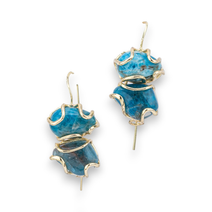 Bronze Lever Earrings With Gemstone 17x35mm Golden Apatite