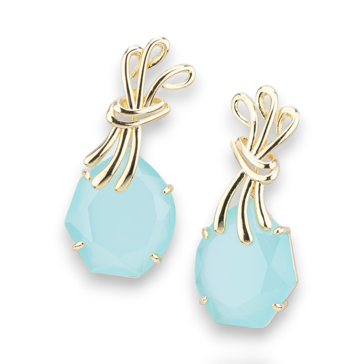 Boucles d'oreilles à tige en bronze avec cristaux CZ 20x40 mm doré bleu clair