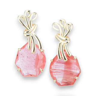 Boucles d'oreilles à tige en bronze avec cristaux CZ 20x40 mm or cerise