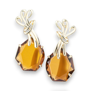 Bronze Stud Earrings With CZ Crystals 20x40mm Golden Brown