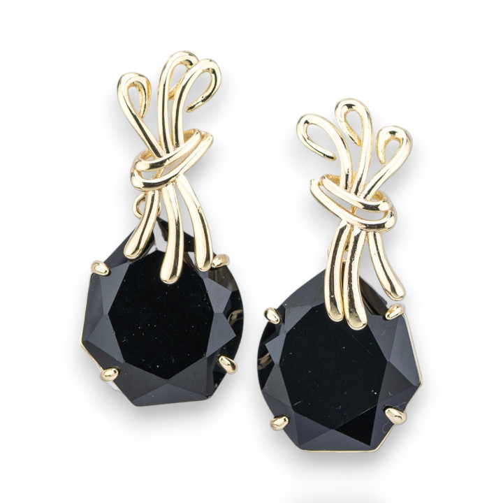 Pendientes de bronce con cristales CZ 20x40 mm Dorado negro