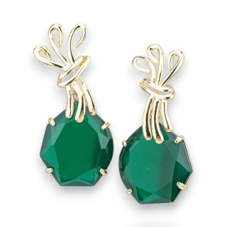 Pendientes de bronce con cristales CZ 20x40 mm Verde dorado