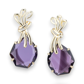 Pendientes de bronce con cristales CZ 20x40 mm dorado violeta