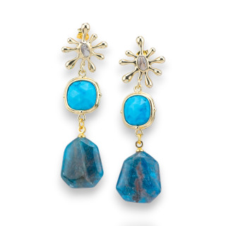 Orecchini A Perno Di Bronzo Con Occhi Di Gatto E Pendente Di Pietre Dure Dorato Apatite