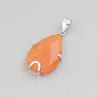925 Sterling Silber Anhänger und harte Steine Tropfen flach facettiert 20x30mm - Roter Aventurin (Eosit)