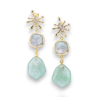 Pendientes De Bronce Con Ojos De Gato Y Colgante De Piedras Semipreciosas Doradas Verdes