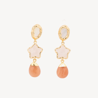 Boucles d'oreilles puces en bronze avec élément étoile de pierres dures et pendentif goutte en or blanc et aventurine