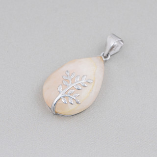 Pendentif Argent Massif 925 Et Pierres Dures Goutte Plate Facette 20x32mm Calcite