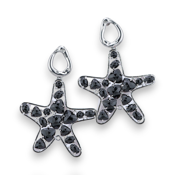 Bronze-Ohrstecker mit Seestern und Katzenauge, gefasst in schwarzem Rhodium